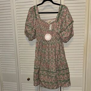 Umgee Green and Pink Patterned Mini Dress NWT